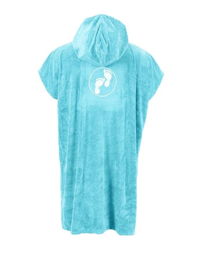Back of a light blue towel poncho