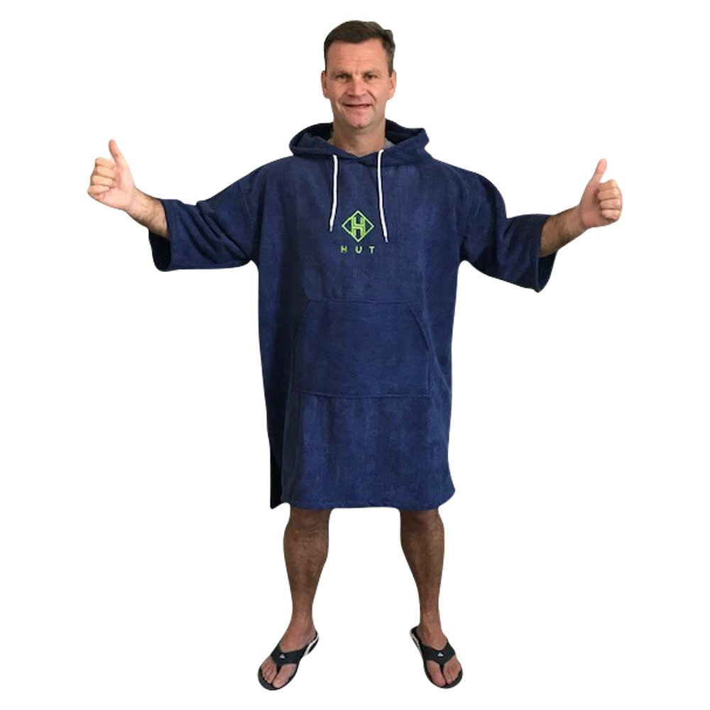 Man wearing a blue hoodie with a logo, giving a thumbs-up gesture on a white background